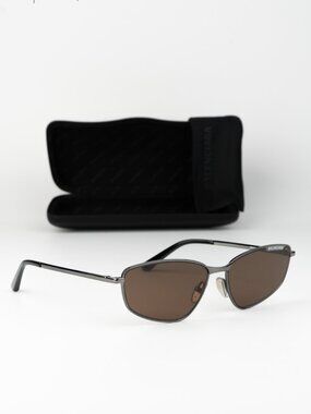 Balenciaga Women Sunglasses Ruthenium Brown Rectangle BB0277S 002 NEW AUTHENTIC